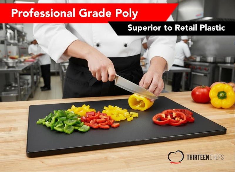 Thirteen Chefs Commercial Grade Black Cutting Board - 20 x 15 Inch Extra Large, 0.5" Thick HDPP Plastic with NSF Stamp for Restaurants Kitchens and Food Service - Image 5